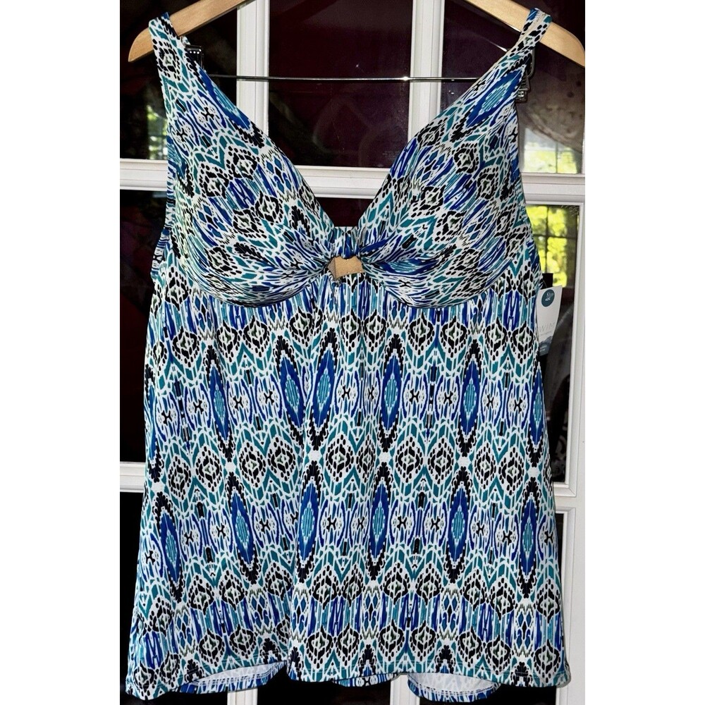 Swim By Cacique Lane Bryant Blue Ikat Abstract Swim Dress Plus Sz 42C Resortwear